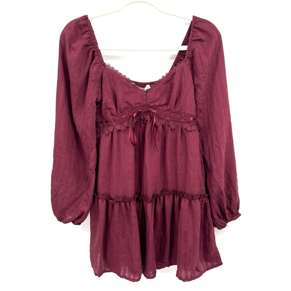 NEW Altar'd state tawny port baydoll mini dress boho romantic prairie S